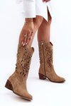 Lace-Up Suede Cowboy Boots Beige Lewski 3320
