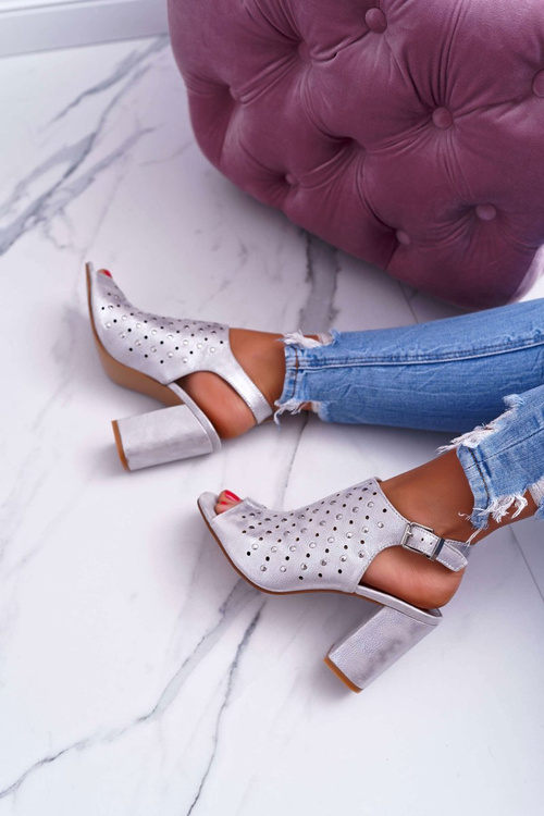 Women's Stiletto Sandals Openwork with Rhinestones Silver Hendrix