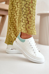 Low Women's Sneakers On Platform Made Of Eco Leather White-Green Nevelena