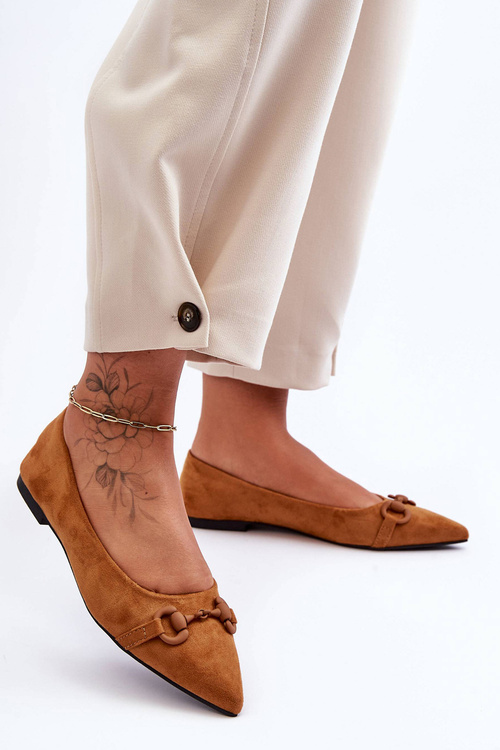 Decorated Suede Ballet Flats Brown Noldaia
