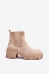 Elastic Insert Suede Boots Beige Anyfer