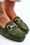 Women's Suede Moccasins with Ornament Green Dionira