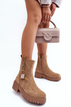 Women's Massive Suede Boots on Flat Heel Beige Lunai