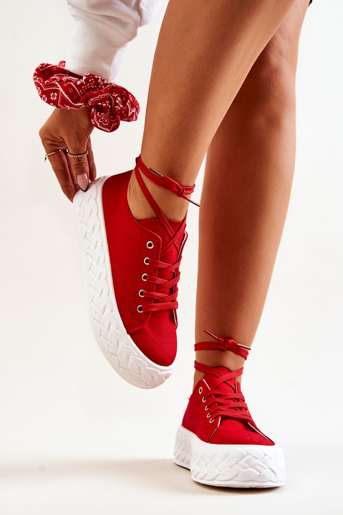 Tenisówki Materiałowe Masywna Platforma Czerwone Suzane