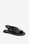 Flat Elegant Sandals With Decoration Black Iseliria
