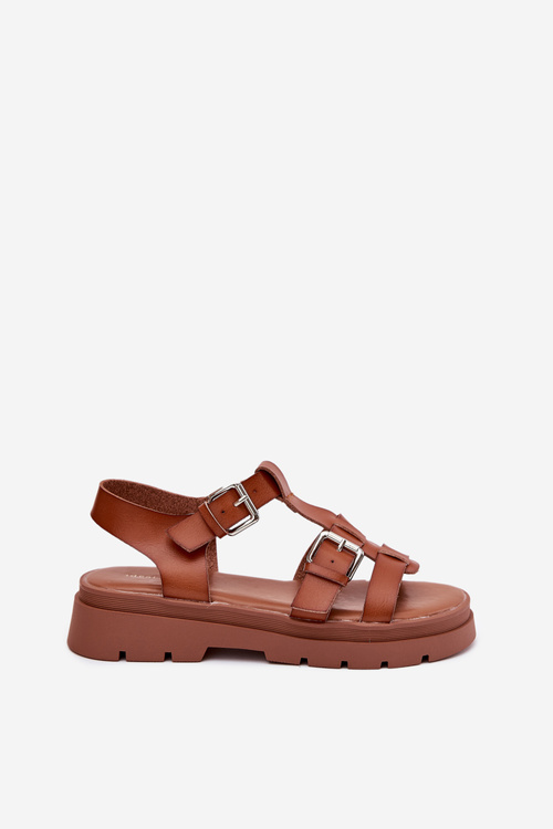 Ladies Eco Leather Sandals With Buckles Camel Jeneliena