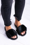Women's Flip Flops With Fur Black Fur