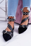 Lu Boo | Black Strappy Ballerinas Rivets Pointed Esteria
