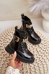 Girls Patent Insulated Boots With Decorative Strap Black Gilian