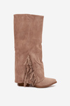 Ladies Slip-On Cowboy Boots With Heel And Fringes Beige Zalia