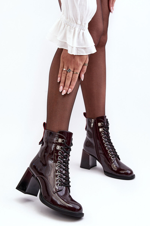 Lace-Up Heel Boots in Burgundy SBarski MR870-06