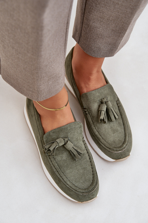 Moccasins On Delicate Wedge Eco Suede Green Challavia