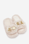 Furry Women's Slippers With Bow And Gold Decoration Light Beige Nolara