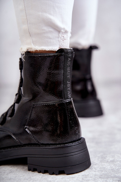 Women's Laquered Warm Boots With Ribbed Black Helia