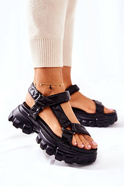 Platform Leather Sandals Black Promissy