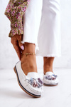 Women's Leather Loafers With Fringes White Laressa