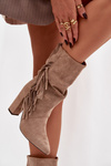 Women's Block Heel Boots with Fringes and Ruching Insulated Beige Darlina