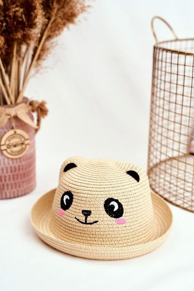 Children's Hat Summer Beach Beige With Panda