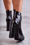 Leather Snake Boots On High Heels Black Madly