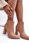 Women's Leather Boots on Heel Beige Saitana