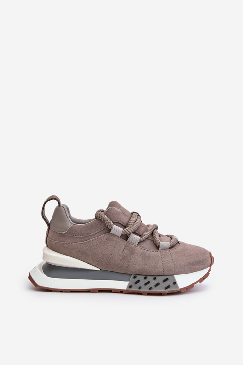 Damskie Zamszowe Sneakersy Grube Sznurowanie Platforma Szare Artiker 54C1463