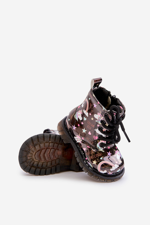Children's insulated boots with zipper unicorns black Tiptop