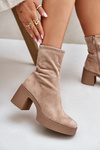 Women's Platform Ankle Boots With Chunky Heel S.Barski HY42-739 Beige
