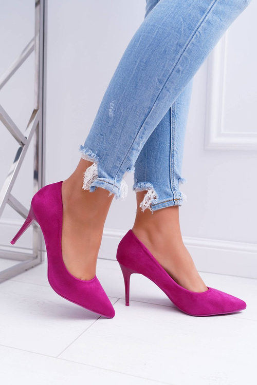 Ladies' Suede Pointed Heels Fuchsia Cream