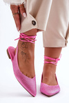 Women's Lace-Up Ballet Flats Embellished with Studs Pink Jange