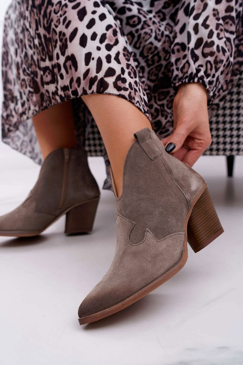 Women's Heeled Leather Boots Cappuccino Chavai