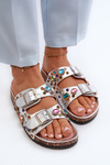 Decorated Women's Slippers With Buckles S.Barski MY121 Silver