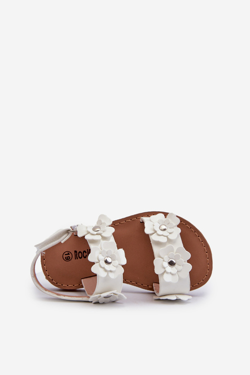 White Children's Patent Sandals Adorned with Flowers Tinette