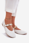 Women's Ballet Flats With Strap And Golden Decorations White Firicene
