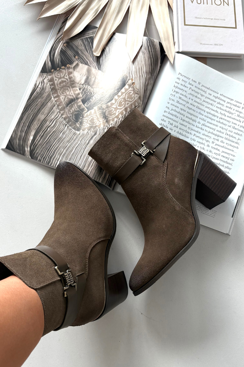 Women's suede ankle boots with heel warm Sergio Leone BT25384-S Khaki