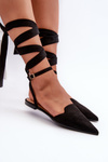 Lace-up ballet flats in faux suede with pointed toes Black Ellesara