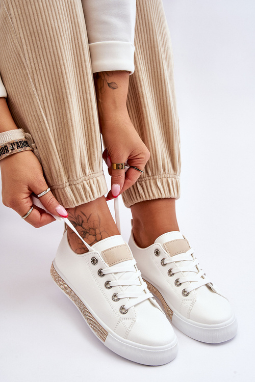 Trampki Niskie Damskie Dżety Biało-Beżowe Demira