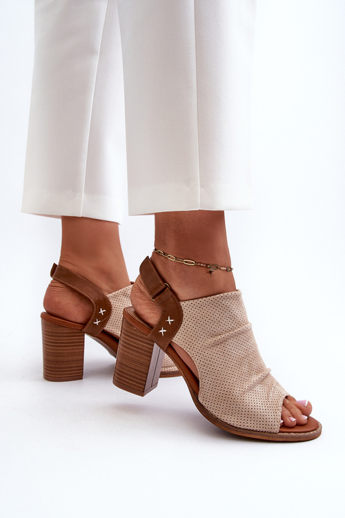Women's High-Heeled Sandals with Cut-Out Design in Beige Rosca