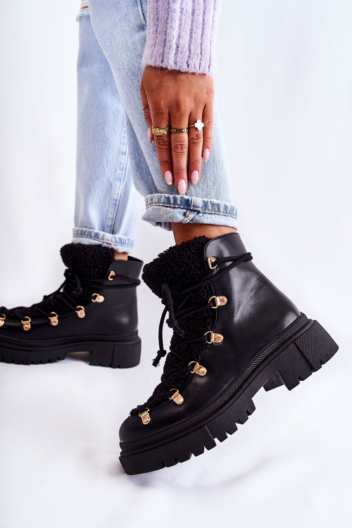 Botki Trapery Skóra Ocieplane Czarne Arisa