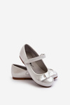 Shiny Children's Ballerina Flats with Bow on Velcro Silver Fiorelle