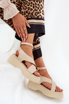 Women's sandals on platform and wedge eco leather beige Tenzorus