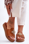 Women's Leather Platform Slippers with Ornament Brown Azera