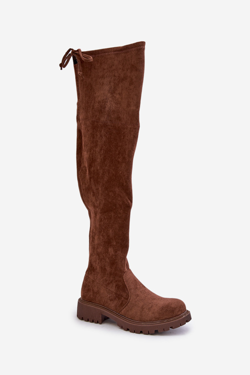 Knee High Boots With Flat Heel Made Of Eco Suede Brown Arkelia