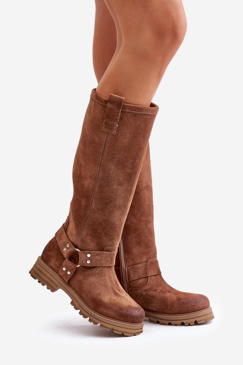 Women's Suede Knee-High Boots Brown Lewski 3615