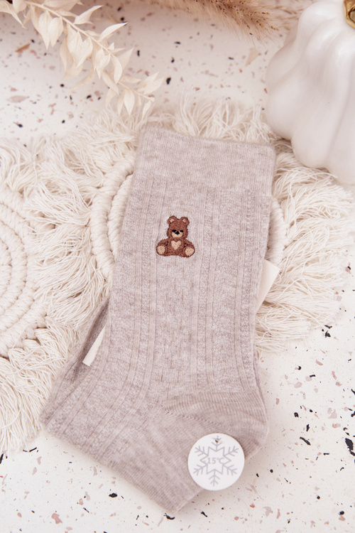 Warm Women's Socks With Wool Bear Grey