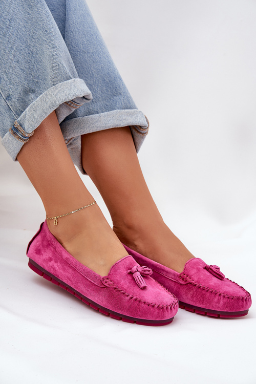 Women's Flat Classic Suede Moccasins S.Barski LR51-548 Fuchsia
