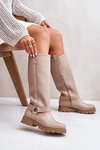 Leather Knee High Women's Boots Beige Lewski 3615
