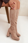 Women's Boots with Stitching on Block Heel Beige Brivana