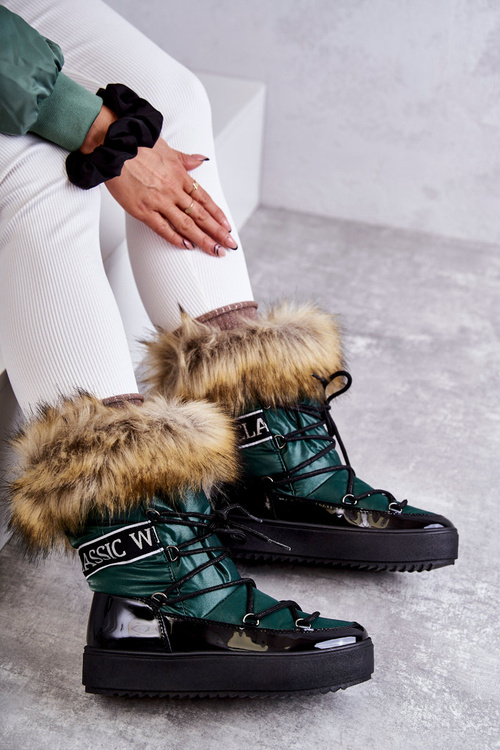 Women's Lace-up Snow Boots Green Santero