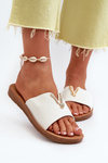 Women's flat sole sandals with eco leather decoration white Makia