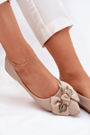 Glossy Ballerinas With Bow And Golden Brooch Dark Beige Rivona